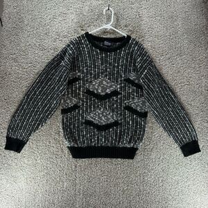 Vintage Edison Knitwear Sweater Mens Large Silver Black Pullover Made In USA VTG